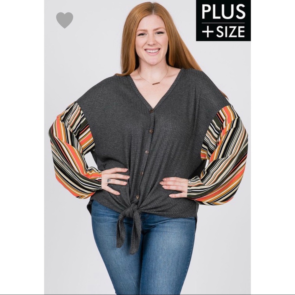 🆕 Grey Blouse With Colorful Sleeves